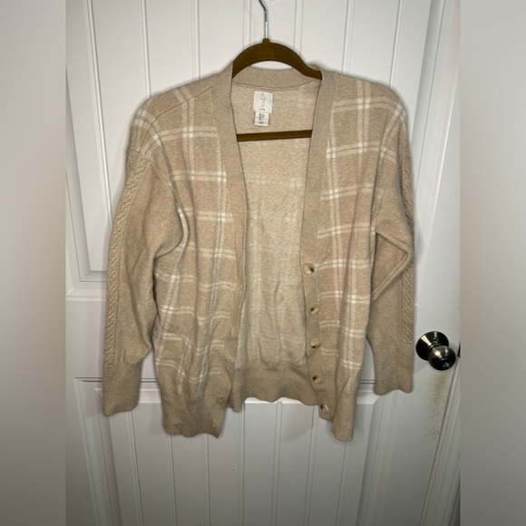 Joie Tan Plaid Button Down Cardigan Sweater - Picture 2 of 7